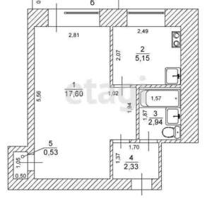 1-к квартира, вторичка, 29м2, 4/4 этаж