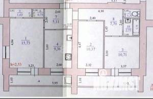 3-к квартира, вторичка, 65м2, 10/10 этаж