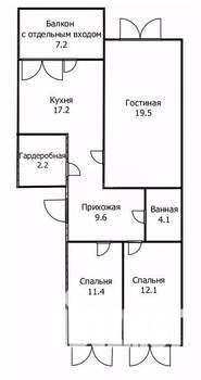 3-к квартира, вторичка, 76м2, 1/9 этаж