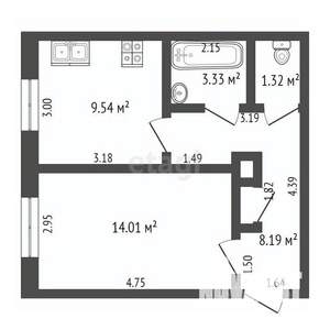 1-к квартира, вторичка, 37м2, 2/4 этаж