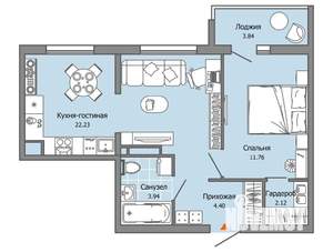 1-к квартира, вторичка, 46м2, 4/9 этаж