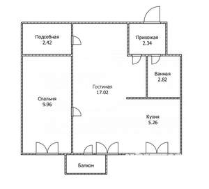 2-к квартира, вторичка, 40м2, 4/5 этаж