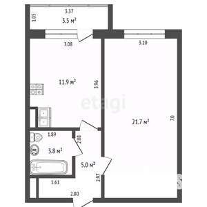 1-к квартира, вторичка, 42м2, 11/16 этаж