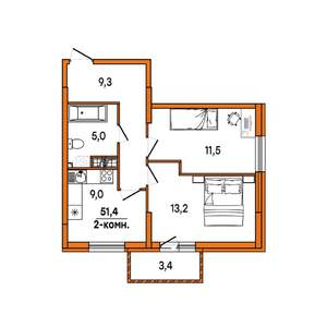 2-к квартира, строящийся дом, 49м2, 11/16 этаж