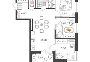 4-к квартира, вторичка, 59м2, 14/24 этаж