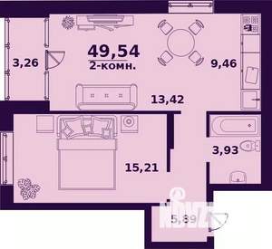 2-к квартира, строящийся дом, 50м2, 1/24 этаж