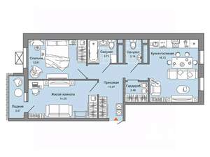 2-к квартира, вторичка, 64м2, 6/6 этаж