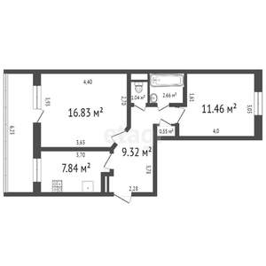 2-к квартира, вторичка, 49м2, 1/10 этаж
