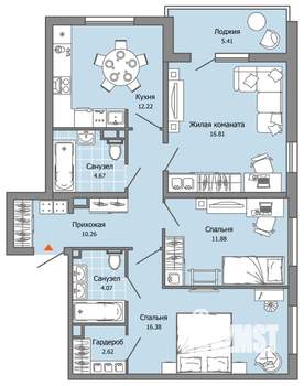 3-к квартира, вторичка, 82м2, 2/12 этаж