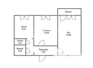 2-к квартира, вторичка, 54м2, 4/9 этаж