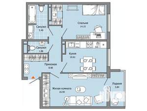 2-к квартира, строящийся дом, 60м2, 4/9 этаж