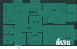 3-к квартира, строящийся дом, 64м2, 23/24 этаж