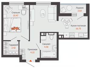 1-к квартира, вторичка, 40м2, 3/8 этаж