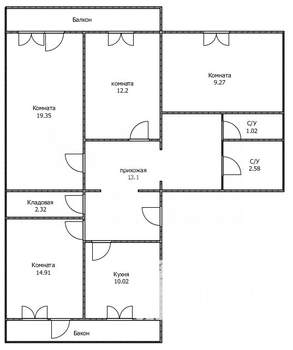4-к квартира, вторичка, 86м2, 2/10 этаж