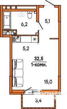 1-к квартира, строящийся дом, 33м2, 2/16 этаж