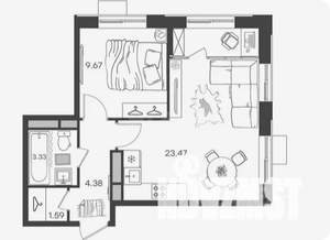 2-к квартира, вторичка, 47м2, 15/24 этаж