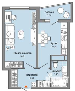 1-к квартира, вторичка, 39м2, 9/9 этаж