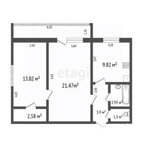 2-к квартира, вторичка, 58м2, 1/12 этаж