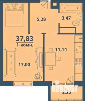 1-к квартира, строящийся дом, 38м2, 7/77 этаж