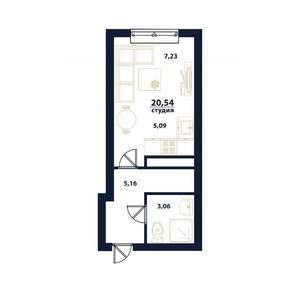 1-к квартира, строящийся дом, 21м2, 10/16 этаж