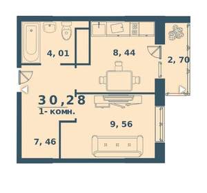 1-к квартира, вторичка, 30м2, 6/18 этаж