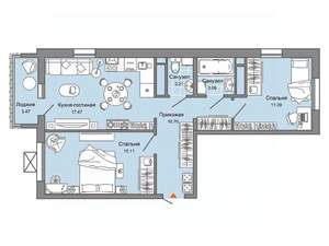 2-к квартира, строящийся дом, 62м2, 9/9 этаж