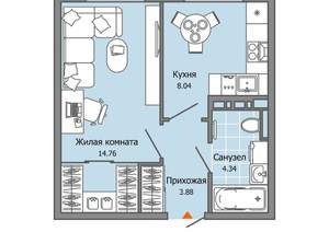 1-к квартира, строящийся дом, 31м2, 6/9 этаж