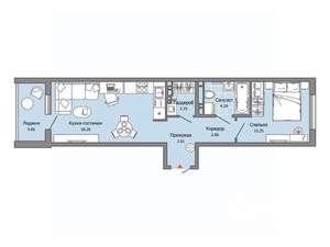 1-к квартира, строящийся дом, 43м2, 3/9 этаж