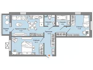 2-к квартира, строящийся дом, 63м2, 2/9 этаж