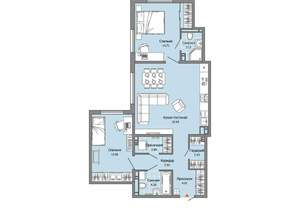 2-к квартира, строящийся дом, 77м2, 1/9 этаж