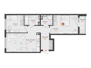2-к квартира, вторичка, 62м2, 3/8 этаж