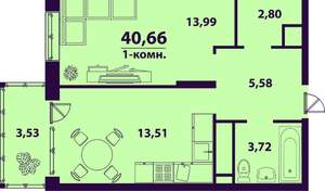1-к квартира, вторичка, 41м2, 15/24 этаж