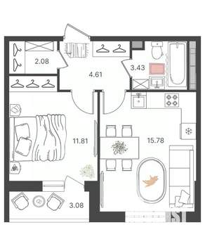 2-к квартира, вторичка, 38м2, 12/16 этаж