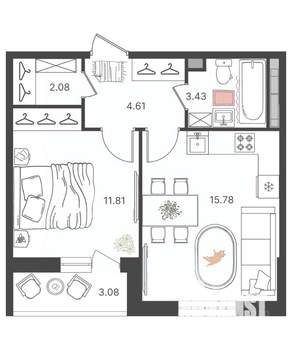 2-к квартира, вторичка, 39м2, 15/16 этаж