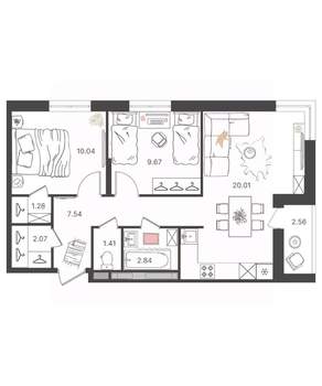 3-к квартира, вторичка, 55м2, 10/16 этаж