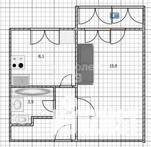 1-к квартира, вторичка, 30м2, 3/9 этаж