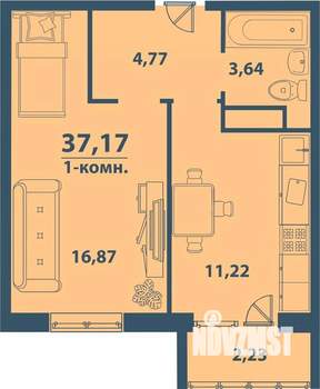 1-к квартира, строящийся дом, 37м2, 7/77 этаж