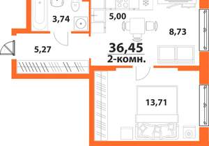 2-к квартира, вторичка, 36м2, 14/24 этаж