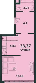 1-к квартира, сданный дом, 33м2, 5/24 этаж