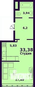 1-к квартира, строящийся дом, 33м2, 24/24 этаж