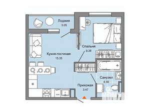 1-к квартира, строящийся дом, 34м2, 1/9 этаж