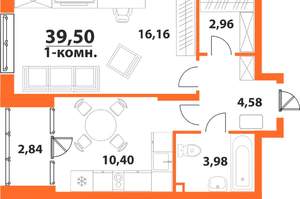 1-к квартира, вторичка, 40м2, 13/24 этаж