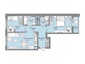 2-к квартира, строящийся дом, 61м2, 3/9 этаж