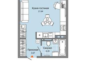 Студия квартира, строящийся дом, 26м2, 2/9 этаж