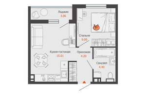 1-к квартира, вторичка, 34м2, 3/9 этаж