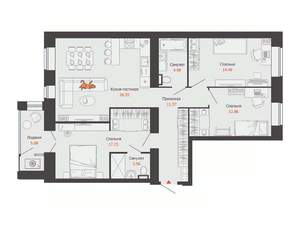 3-к квартира, строящийся дом, 94м2, 3/9 этаж