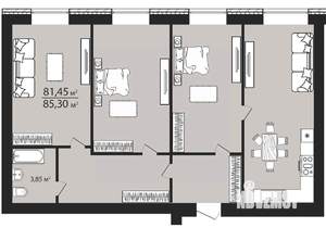 3-к квартира, строящийся дом, 86м2, 4/7 этаж