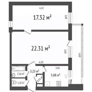 2-к квартира, вторичка, 50м2, 3/12 этаж