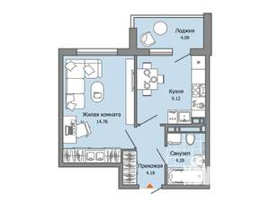 1-к квартира, строящийся дом, 34м2, 8/9 этаж