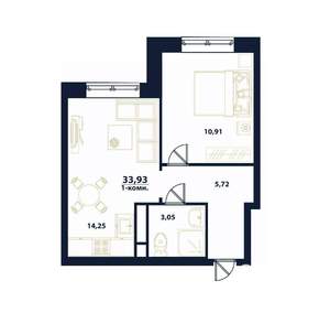 1-к квартира, строящийся дом, 34м2, 1/16 этаж